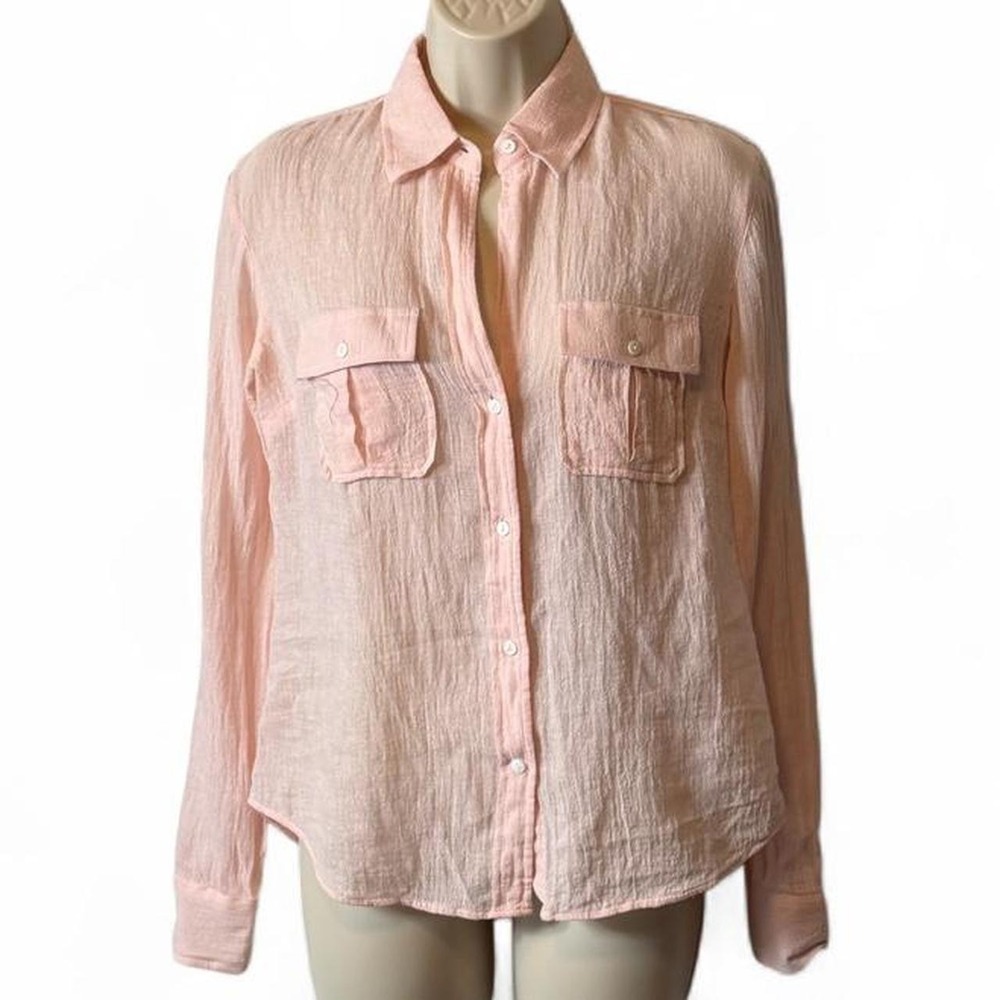 Vintage Y2K Express Pink Linen Blend Button Up Shirt, Women's Size 1/2